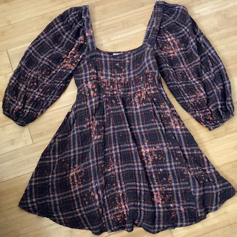 UO bleached plaid babydoll dress.